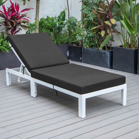 LeisureMod Chelsea Outdoor White Chaise Lounge Chair With Cushions - Black