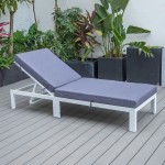 LeisureMod Chelsea Outdoor White Chaise Lounge Chair With Cushions - Blue