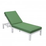 LeisureMod Chelsea Outdoor White Chaise Lounge Chair With Cushions - Green