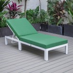 LeisureMod Chelsea Outdoor White Chaise Lounge Chair With Cushions - Green