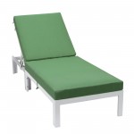 LeisureMod Chelsea Outdoor White Chaise Lounge Chair With Cushions - Green