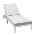 LeisureMod Chelsea Outdoor White Chaise Lounge Chair With Cushions - Grey