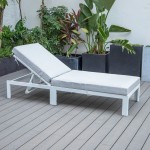 LeisureMod Chelsea Outdoor White Chaise Lounge Chair With Cushions - Grey