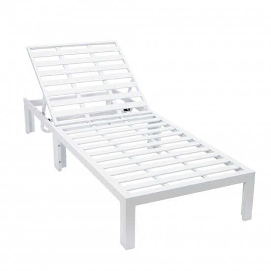 LeisureMod Chelsea Outdoor White Chaise Lounge Chair With Cushions - Grey
