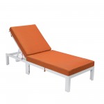 LeisureMod Chelsea Outdoor White Chaise Lounge Chair With Cushions - Orange