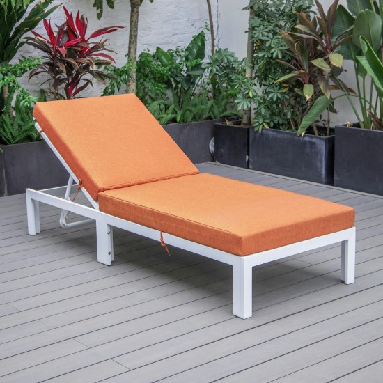 LeisureMod Chelsea Outdoor White Chaise Lounge Chair With Cushions - Orange