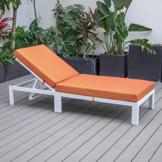 LeisureMod Chelsea Outdoor White Chaise Lounge Chair With Cushions - Orange