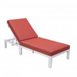 LeisureMod Chelsea Outdoor White Chaise Lounge Chair With Cushions - Red