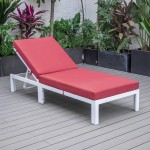 LeisureMod Chelsea Outdoor White Chaise Lounge Chair With Cushions - Red