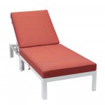 LeisureMod Chelsea Outdoor White Chaise Lounge Chair With Cushions - Red