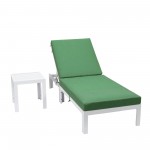 LeisureMod Chelsea Outdoor White Lounge Chair With Side Table & Cushions - Green