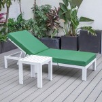 LeisureMod Chelsea Outdoor White Lounge Chair With Side Table & Cushions - Green