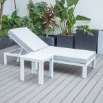 LeisureMod Chelsea Outdoor White Lounge Chair With Side Table & Cushions - Grey