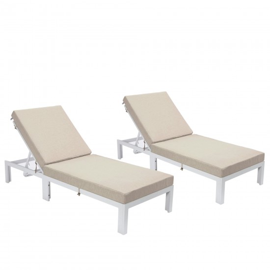 LeisureMod Chelsea Outdoor White Lounge Chair With Cushions Set of 2 - Beige