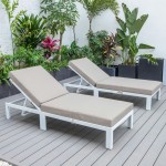 LeisureMod Chelsea Outdoor White Lounge Chair With Cushions Set of 2 - Beige