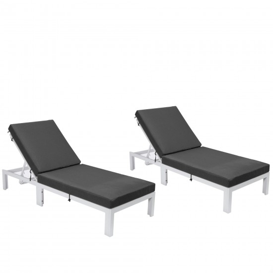 LeisureMod Chelsea Outdoor White Lounge Chair With Cushions Set of 2 - Black