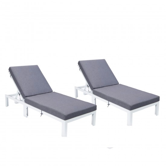 LeisureMod Chelsea Outdoor White Lounge Chair With Cushions Set of 2 - Blue