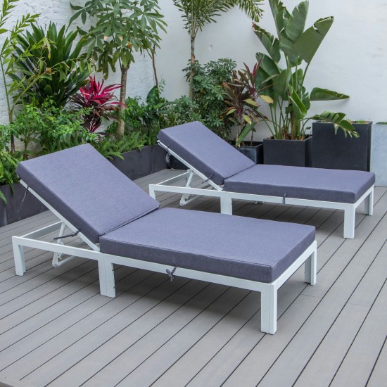 LeisureMod Chelsea Outdoor White Lounge Chair With Cushions Set of 2 - Blue