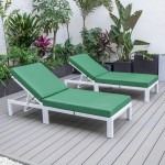 LeisureMod Chelsea Outdoor White Lounge Chair With Cushions Set of 2 - Green