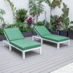 LeisureMod Chelsea Outdoor White Lounge Chair With Cushions Set of 2 - Green