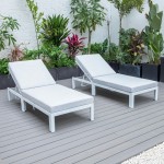 LeisureMod Chelsea Outdoor White Lounge Chair With Cushions Set of 2 - Grey