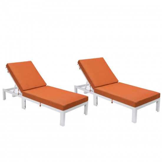 LeisureMod Chelsea Outdoor White Lounge Chair With Cushions Set of 2 - Orange