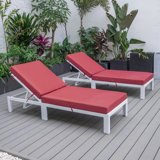 LeisureMod Chelsea Outdoor White Lounge Chair With Cushions Set of 2 - Red