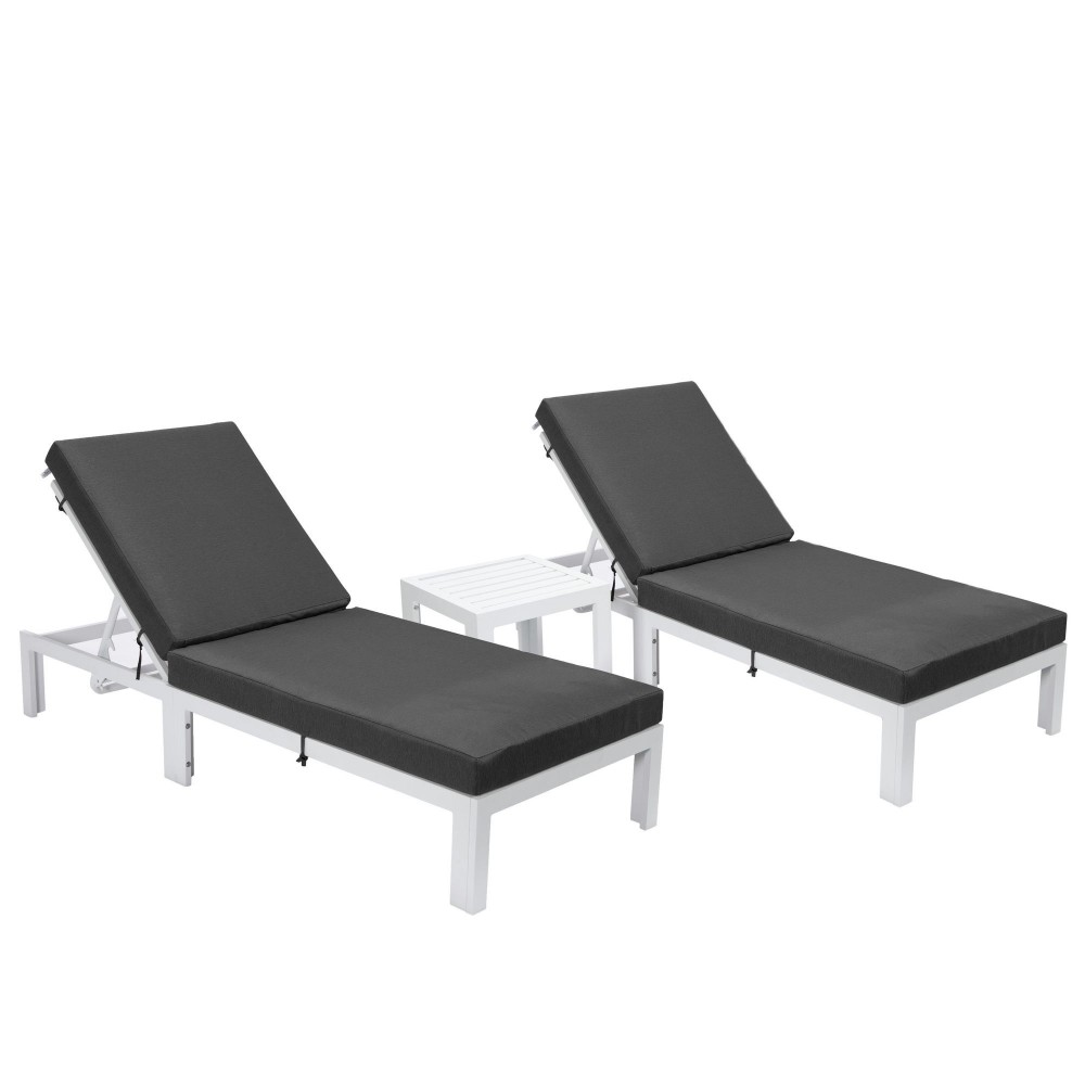 LeisureMod Chelsea White Lounge Chair Set of 2 With Side Table - Black