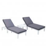 LeisureMod Chelsea White Lounge Chair Set of 2 With Side Table & Cushions - Blue