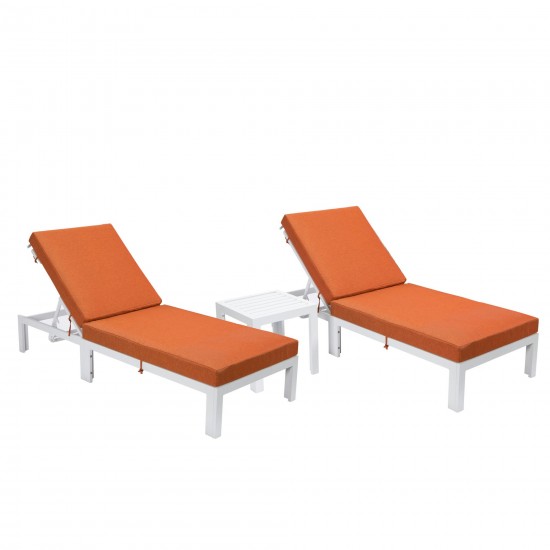 LeisureMod Chelsea White Lounge Chair Set of 2 With Side Table - Orange