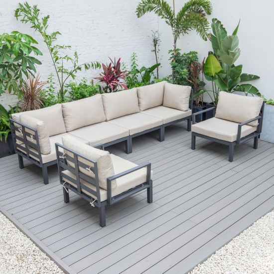 LeisureMod Hamilton 6-Piece Patio Conversation Set With Cushions - Beige