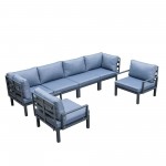 LeisureMod Hamilton 6-Piece Patio Conversation Set With Cushions - Charcoal Blue