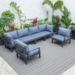 LeisureMod Hamilton 6-Piece Patio Conversation Set With Cushions - Charcoal Blue