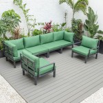 LeisureMod Hamilton 6-Piece Patio Conversation Set With Cushions - Green