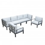 LeisureMod Hamilton 6-Piece Patio Conversation Set With Cushions - Light Grey