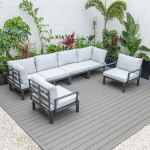 LeisureMod Hamilton 6-Piece Patio Conversation Set With Cushions - Light Grey