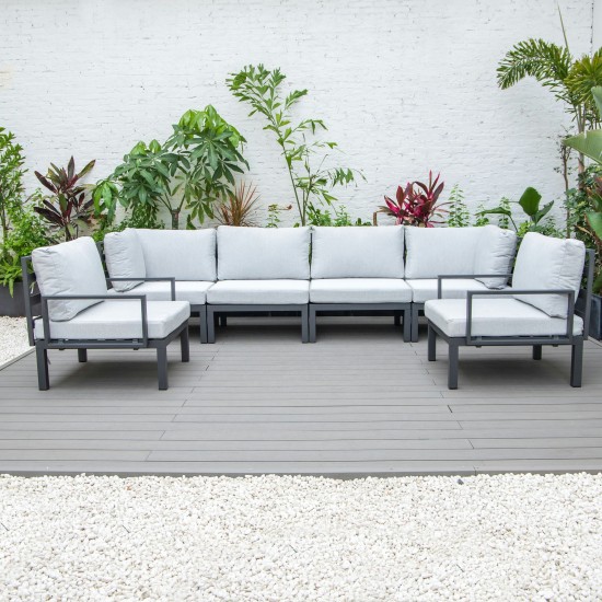 LeisureMod Hamilton 6-Piece Patio Conversation Set With Cushions - Light Grey