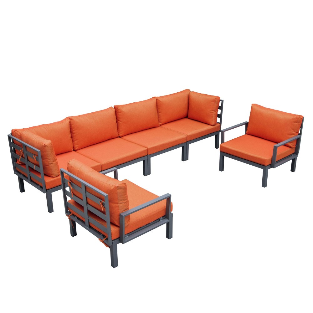 LeisureMod Hamilton 6-Piece Patio Conversation Set With Cushions - Orange