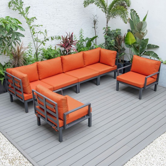 LeisureMod Hamilton 6-Piece Patio Conversation Set With Cushions - Orange