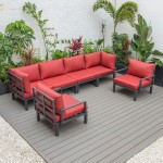 LeisureMod Hamilton 6-Piece Aluminum Patio Conversation Set With Cushions - Red