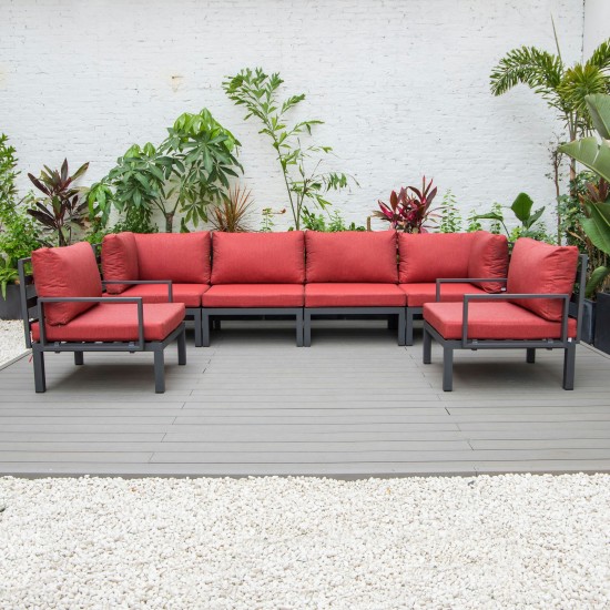 LeisureMod Hamilton 6-Piece Aluminum Patio Conversation Set With Cushions - Red