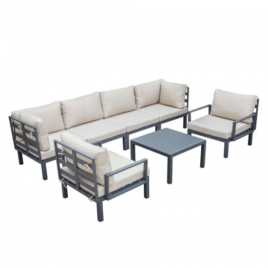 LeisureMod Hamilton 7-Piece Conversation Set With Coffee Table - Beige