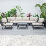 LeisureMod Hamilton 7-Piece Conversation Set With Coffee Table - Beige