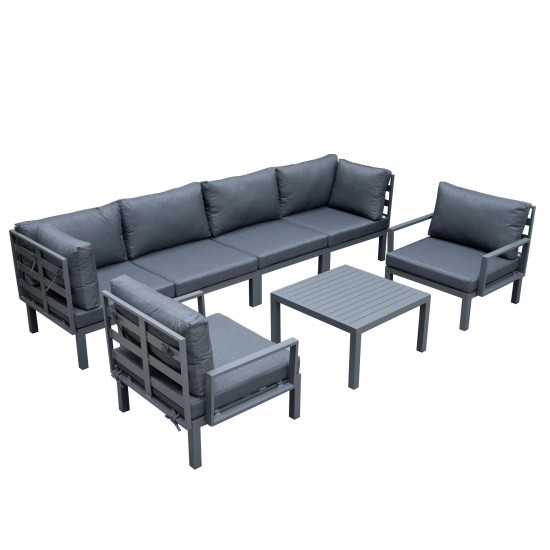 LeisureMod Hamilton 7-Piece Conversation Set With Coffee Table - Black