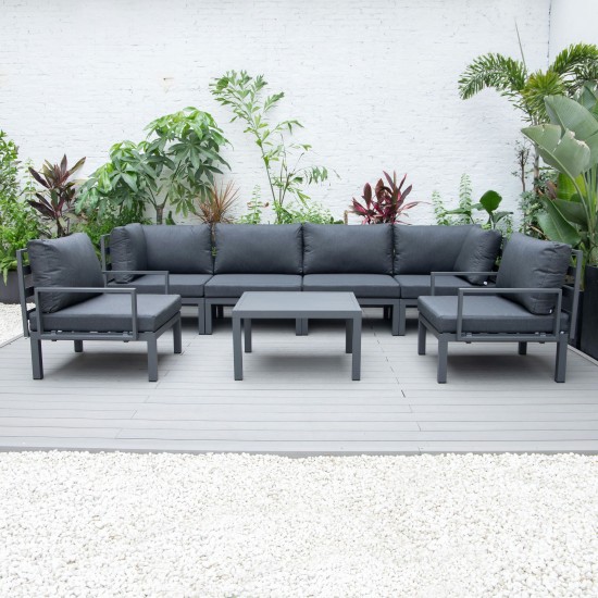 LeisureMod Hamilton 7-Piece Conversation Set With Coffee Table - Black