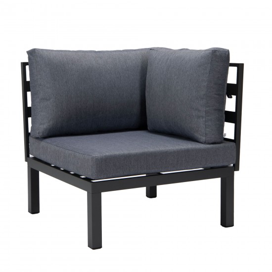 LeisureMod Hamilton 7-Piece Conversation Set With Coffee Table - Charcoal Blue