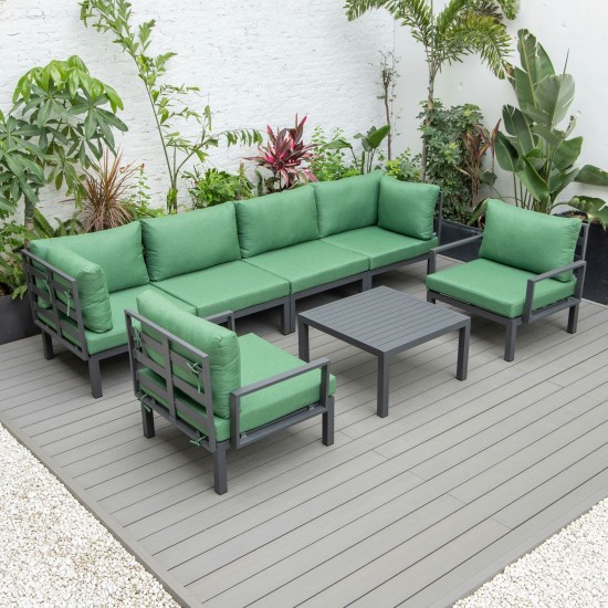 LeisureMod Hamilton 7-Piece Conversation Set With Coffee Table - Green