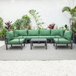 LeisureMod Hamilton 7-Piece Conversation Set With Coffee Table - Green