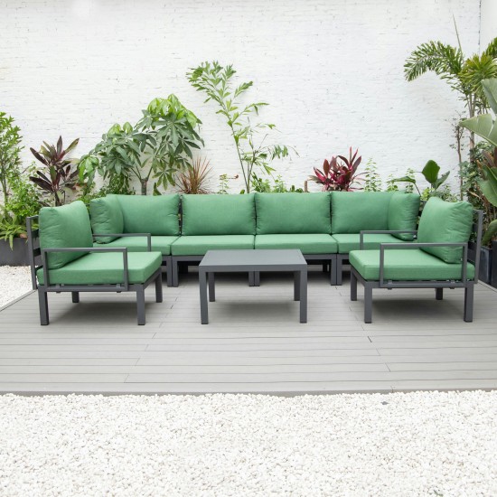 LeisureMod Hamilton 7-Piece Conversation Set With Coffee Table - Green