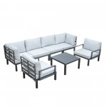 LeisureMod Hamilton 7-Piece Conversation Set With Coffee Table & Cushions - Grey